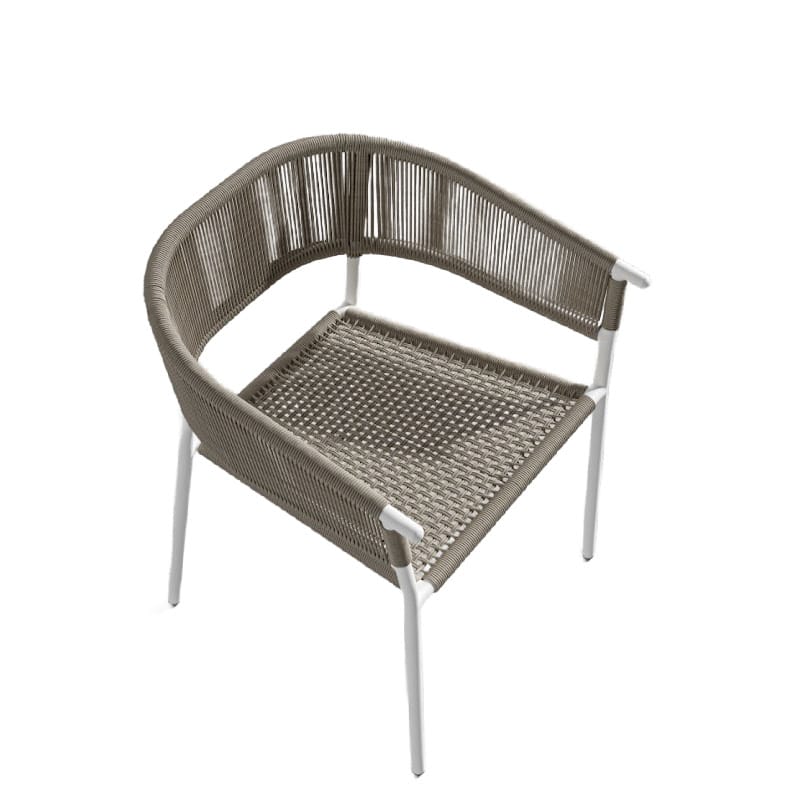 Angled Overhead View Of The Afton Outdoor Dining Chair With Natural Cord And White Frame