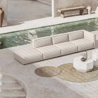 Angled Overhead View Of The Arya Outdoor Modular Left Open End Sectional Sofa In Palisades Color