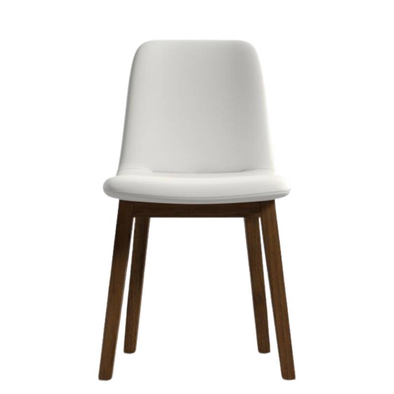 Front Facing View of The Aubrey Side Chair in Trento Eggshell Fabric and Walnut Wood Finish