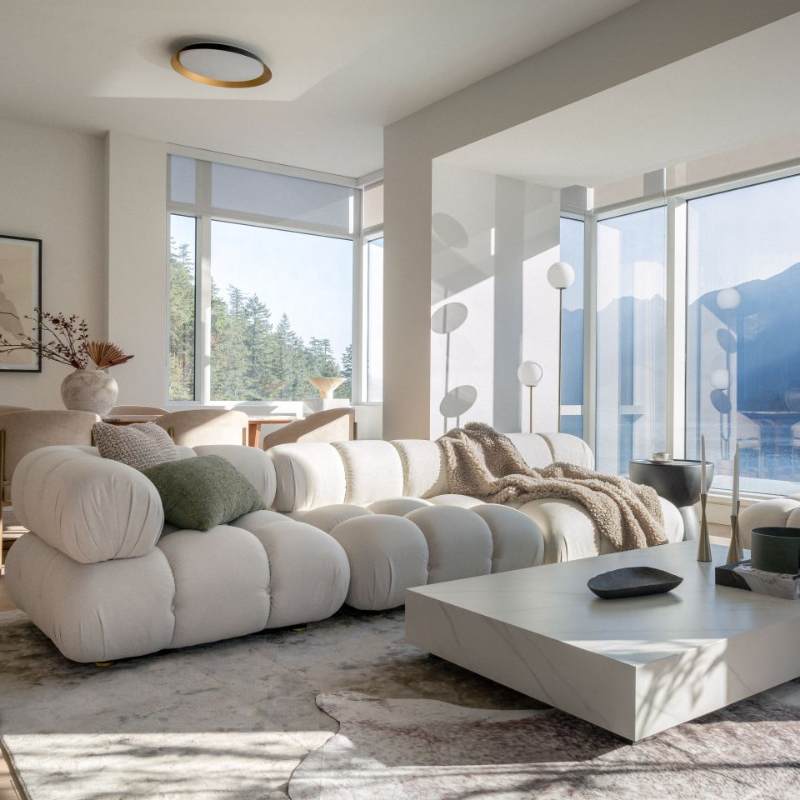 Wide Angle View The Belia Modular Sectional in Alesund Fabric and Color in a Living Room