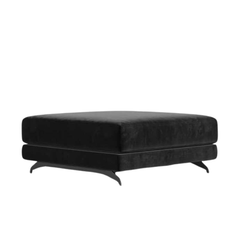 Angled Side View of The Berlin Ottoman in Black Plush Velvet Fabric