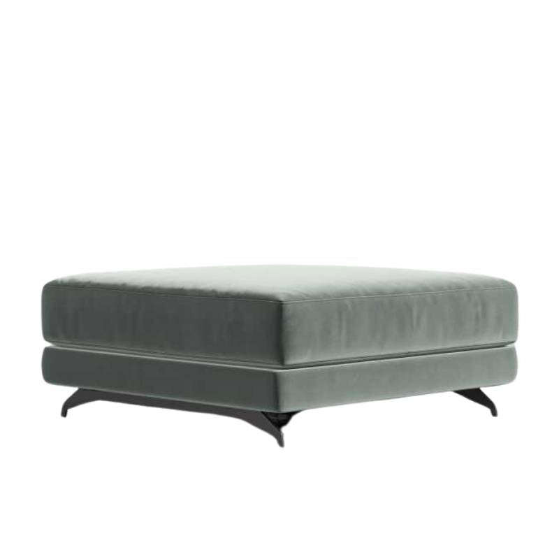 Angled Side View of The Berlin Ottoman in Moonstone Fabric