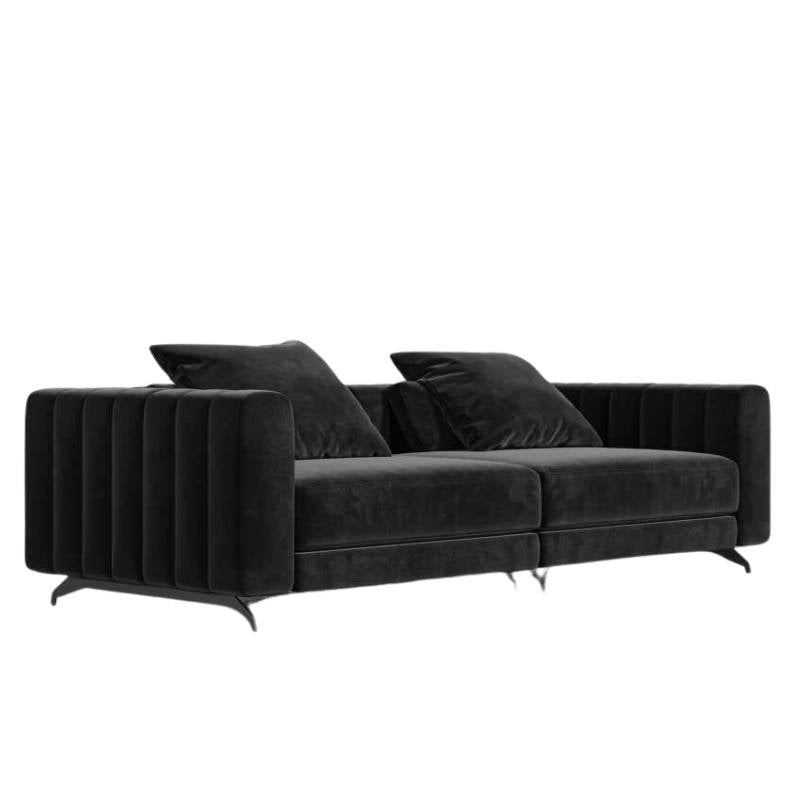 Angled View of The Berlin Sofa in Black Plush Velvet