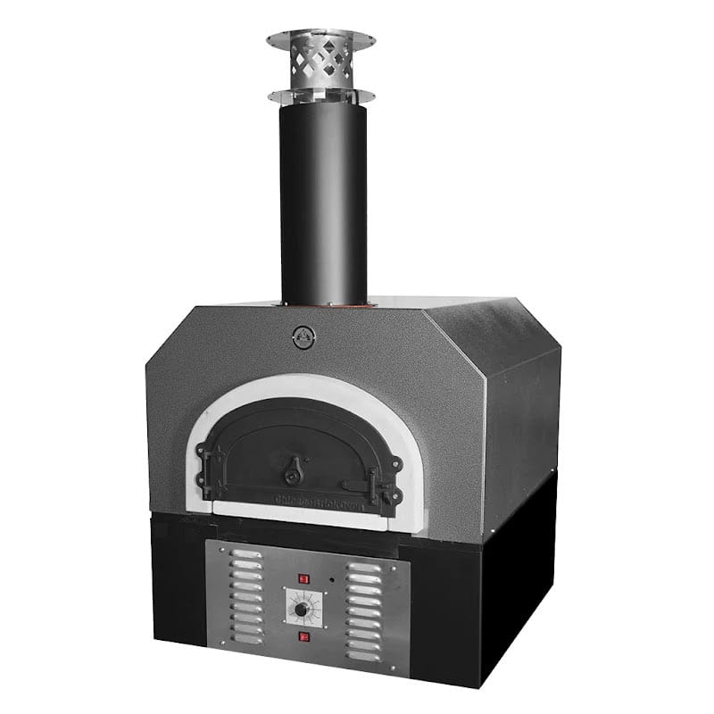 Chicago Brick Oven CBO-750 Hybrid Propane Gas Pizza Oven Duel Fuel Gas And Wood Silver Vein Color With Closed Door