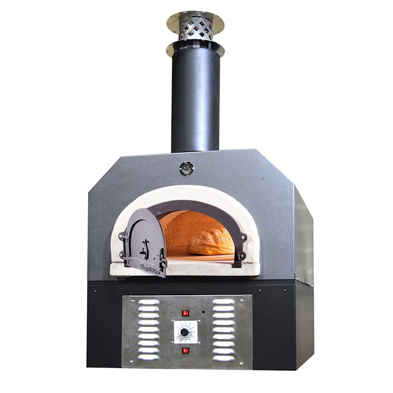 Chicago Brick Oven CBO-750 Hybrid Propane Gas Pizza Oven Duel Fuel Gas And Wood Silver Vein Color With Open Door