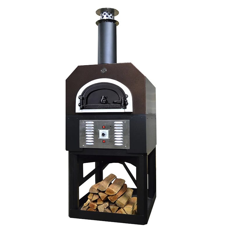 Chicago Brick Oven CBO-750 Wood Fired Pizza Oven With Stand Angled In Copper With Closed Door