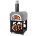 Chicago Brick Oven CBO-750 Mobile Wood Fired Pizza Oven Angled In Silver With Open Door And Wood Storage