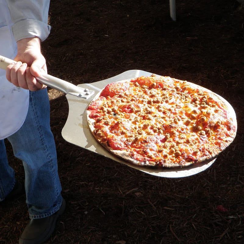 Cooked Pizza Just Cam Out Of a Chicago Brick Oven Pizza Oven