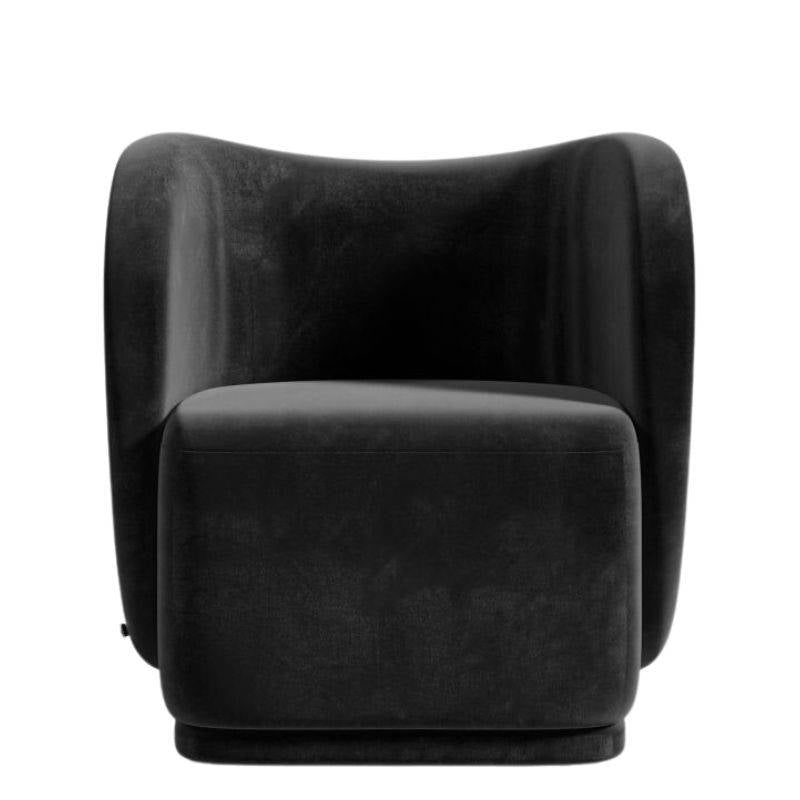 Front Facing View of The Diane Lounge Chair in Black Plush Velvet Fabric