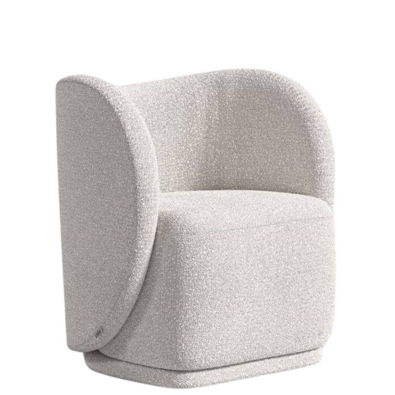 Angled Side View of The Diane Lounge Chair in Pearl Fabric