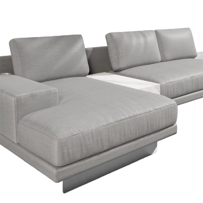 Angle View of the Dresden Outdoor Left Oriented Sectional Sofa In Encino Color With White Calacatta Ceramic Table