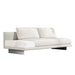 Front Angled View of the Dresden Outdoor Armless Sofa with Side Table in Palisades Color and White Calacatta Ceramic Table