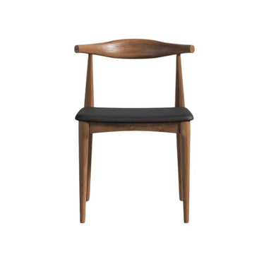 Front Facing View of The Elbow Chair in Trento Jet Black and Wood Finishes