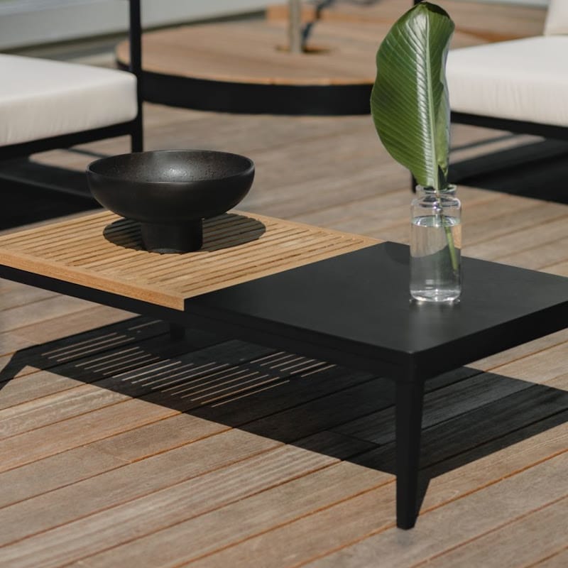 View of the Francis Outdoor Rectangular Coffee Table on a Patio