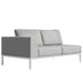 Front Angled View of the Francis Outdoor Left Arm 2 Seater In Encino Color With White Base