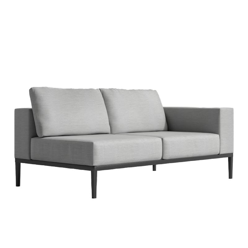 Left Front Angled View of the Francis Outdoor Right Arm 2 Seater In Encino Color With Black Base