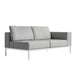 Left Angled Front View of the Francis Outdoor Right Arm 2 Seater In Encino Color With White Base