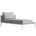 Angled View of the Francis Outdoor Right Chaise In Encino Color With White Base