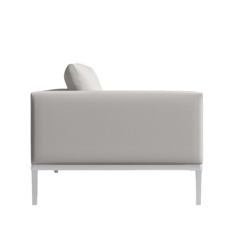 Side View of the Francis Outdoor Left Arm 2 Seater In Palisades Color With White Base