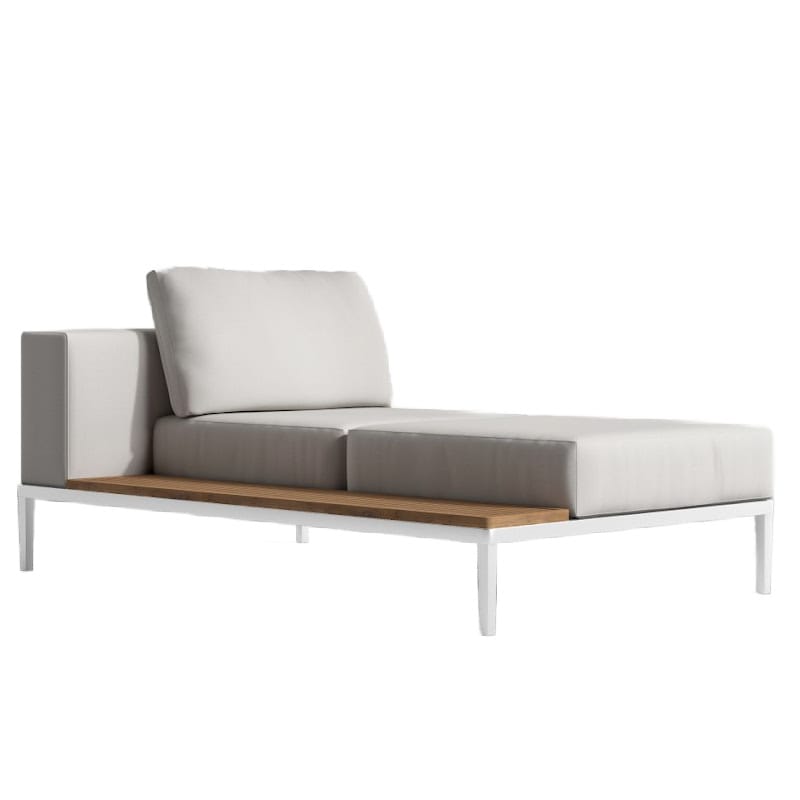 Angled View of the Francis Outdoor Left Chaise In Palisades Color With White Base