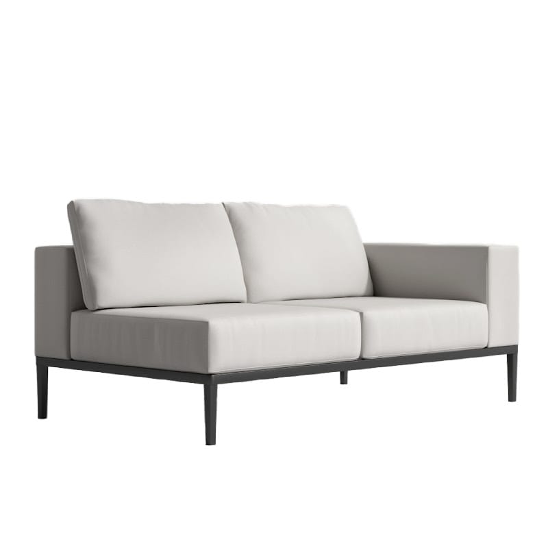 Left Side Angled View of The Francis Outdoor Right Arm 2 Seater In Palisades Color With Black Base