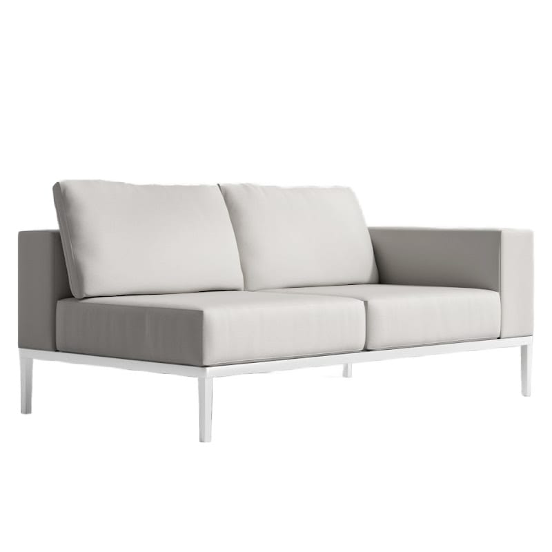 Left Side Angled View of The Francis Outdoor Right Arm 2 Seater In Palisades Color With White Base