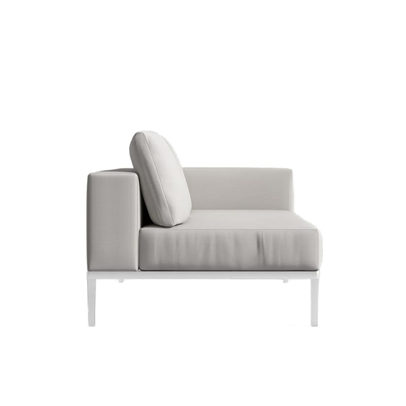 Side View of The Francis Outdoor Right Arm 2 Seater In Palisades Color With White Base