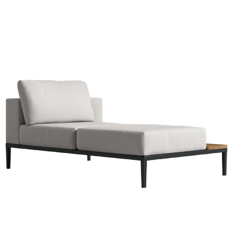 Angled View of the Francis Outdoor Right Chaise In Palisades Color With Black Base