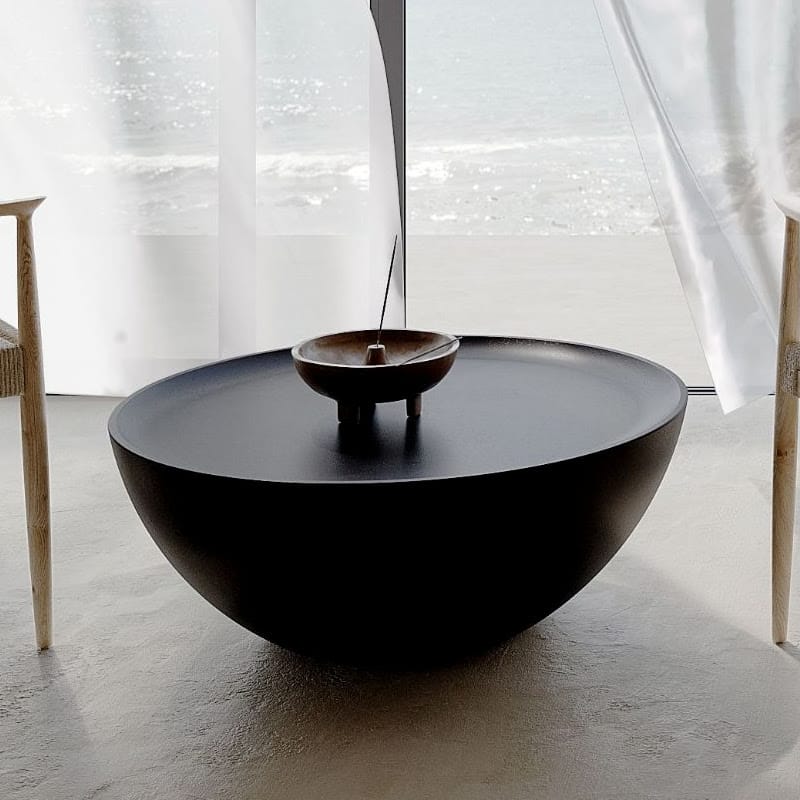 Close up View Of a Black Concrete Galen Coffee Table In a Living Room 