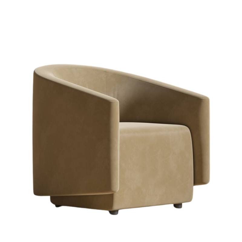 Angled Side View of The Hadrian Armchair in Dune Fabric