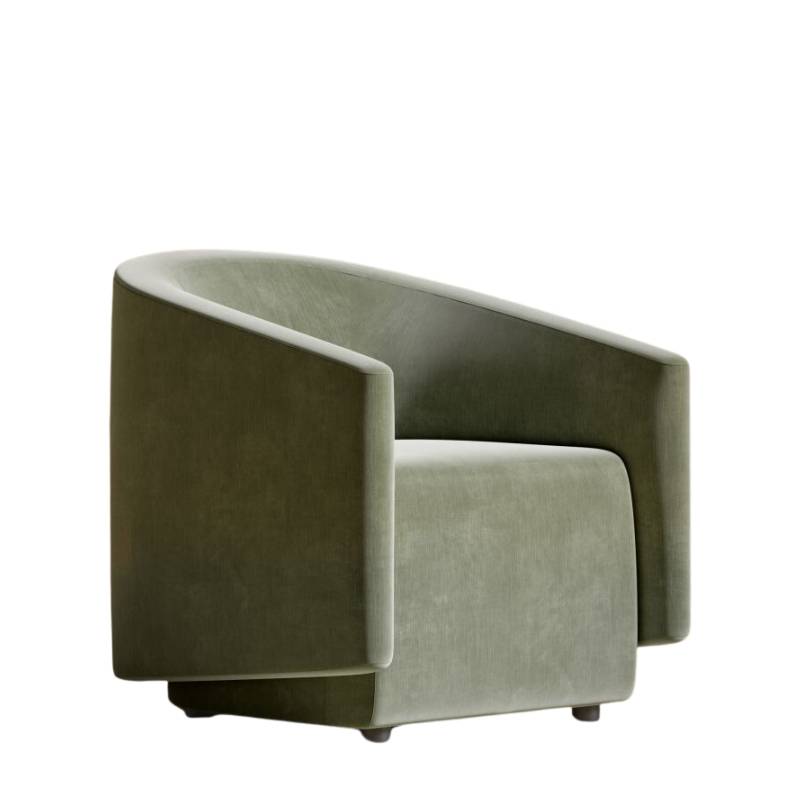 Angled Side View of The Hadrian Armchair in Verdant Fabric