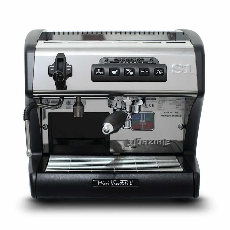 Front View Of The La Spaziale Mini Vivaldi II Dual Boiler Black Home Espresso Machine