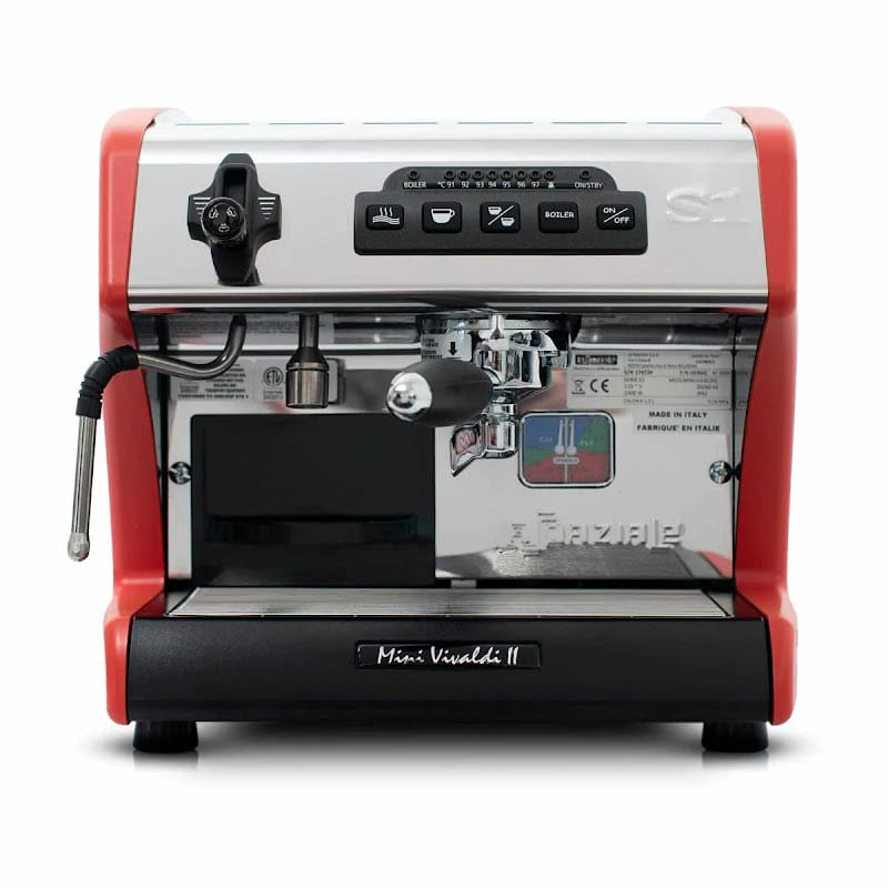 Front Facing View Of The La Spaziale Mini Vivaldi II Dual Boiler Red Home Espresso Machine