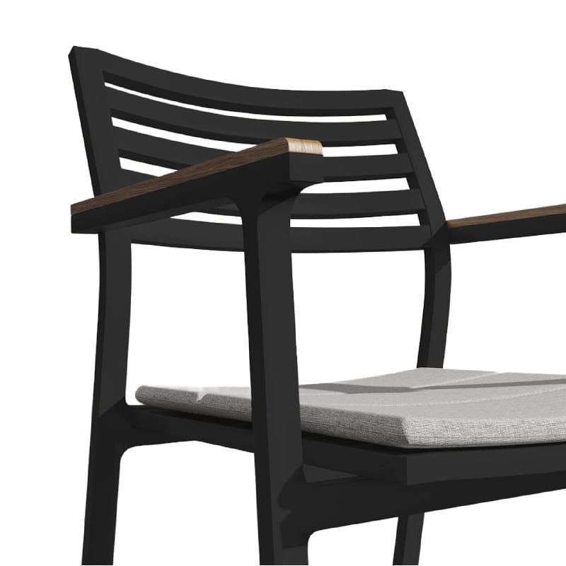 Close Up View Of The Linnea Outdoor Dining Chair In Encino Fabric With Black Frame