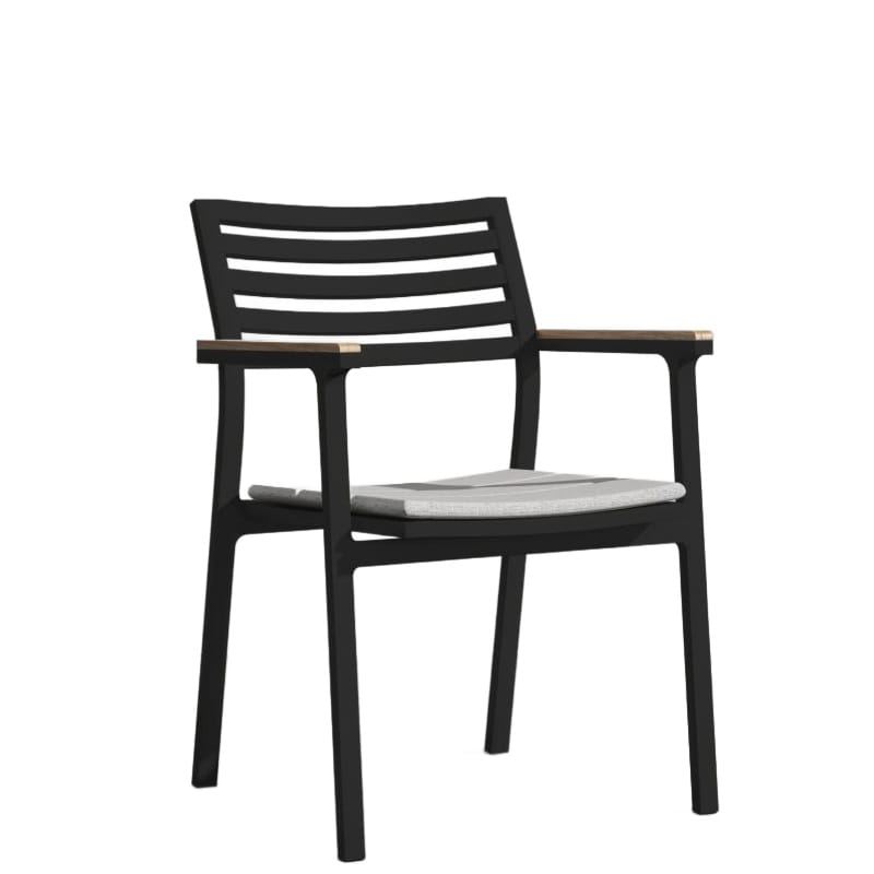 Angle View Of The Linnea Outdoor Dining Chair In Encino Fabric With Black Frame