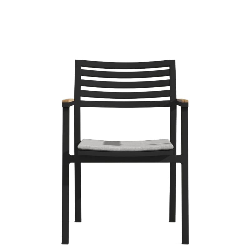 Front Facing View Of The Linnea Outdoor Dining Chair In Encino Fabric With Black Frame