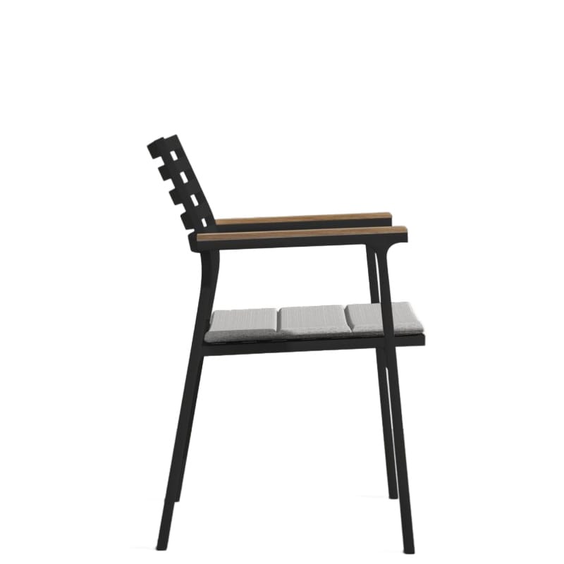 Side View Of The Linnea Outdoor Dining Chair In Encino Fabric With Black Frame