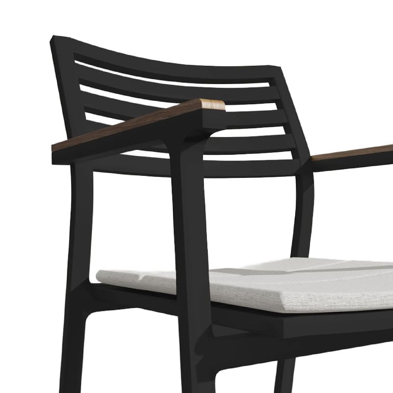 Close Up View Of The Linnea Outdoor Dining Chair In Palisades Fabric With Black Frame