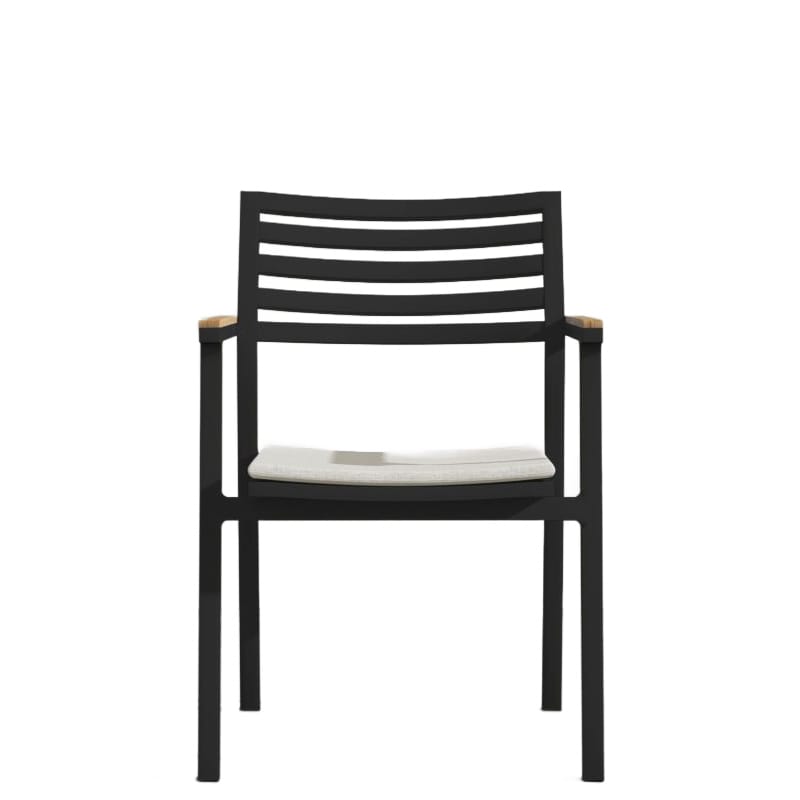 Front Facing View Of The Linnea Outdoor Dining Chair In Palisades Fabric With Black Frame