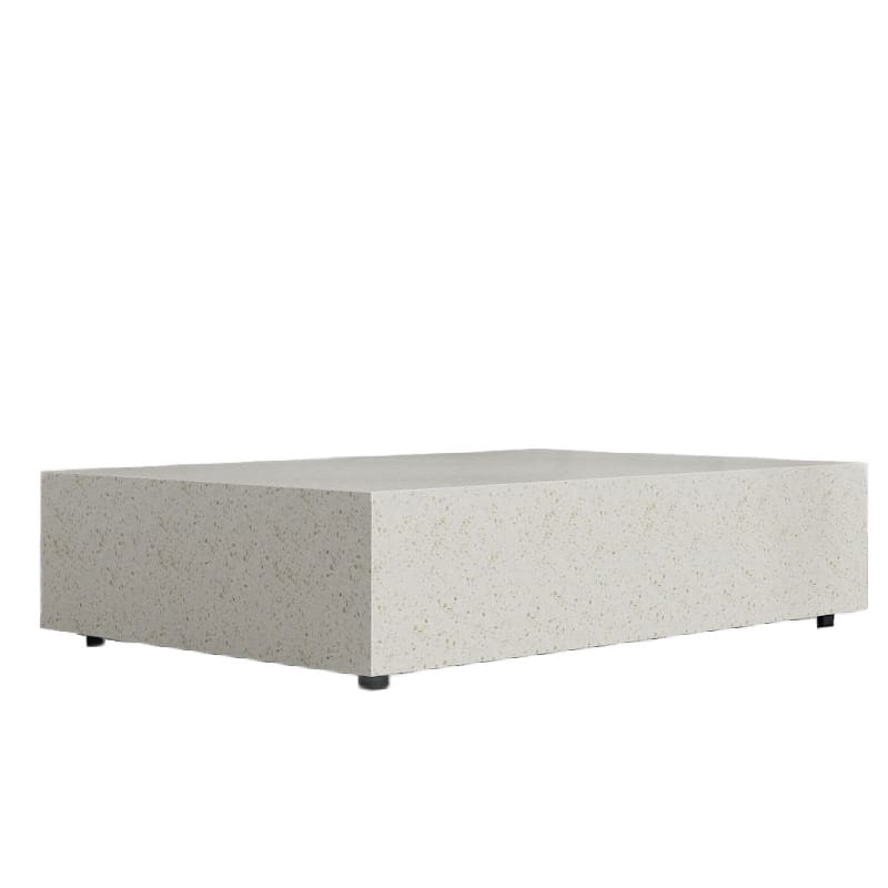 Angled View of The 40" x 60" Liza Coffee Table Grande in White Terrazzo Color