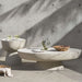 Close Up View of the Maria Coffee Table in Alabaster Concrete Outside