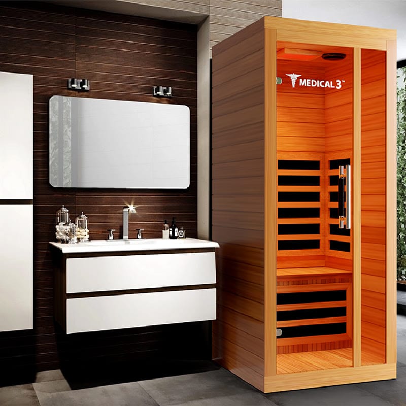 Medical 3 Infrared Sauna In a Bathroom Next To a Sink