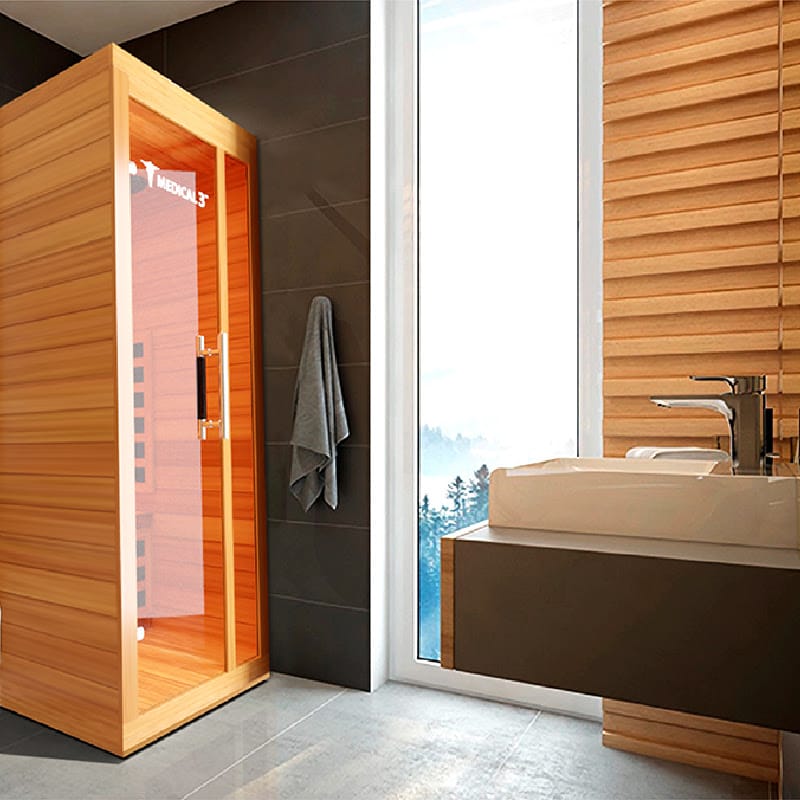 Medical 3 Infrared Sauna Next to Tub