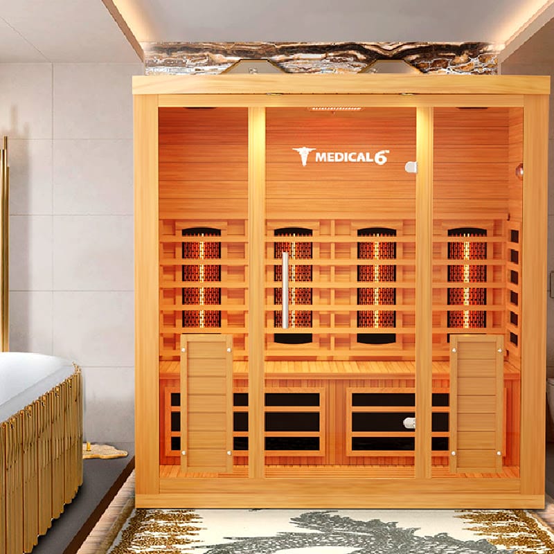 The Medical Saunas Medical 6 Full Spectrum Infrared Sauna in a Bathroom on Top Of Rug