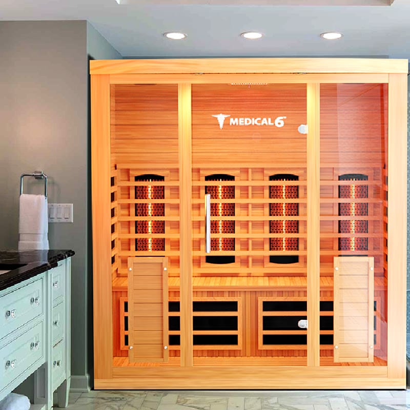 The Medical Saunas Medical 6 Full Spectrum Infrared Sauna in a Bathroom