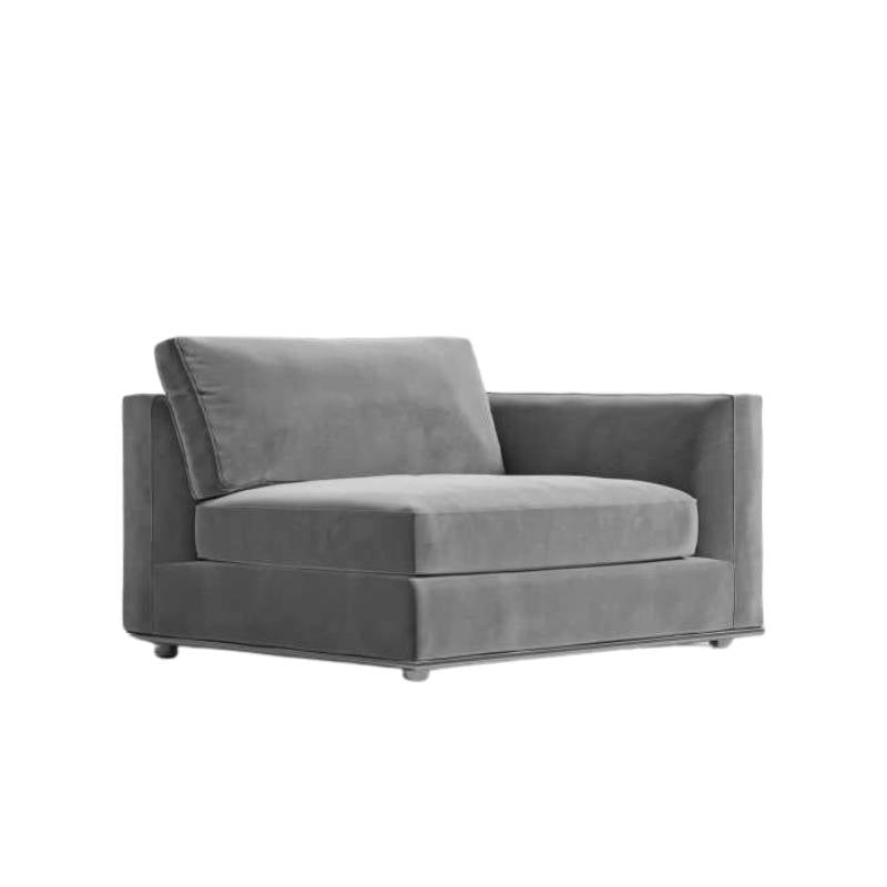 Angled Side View of The Milo 1-Seater Right Arm in Glacier Grey Fabric and Color