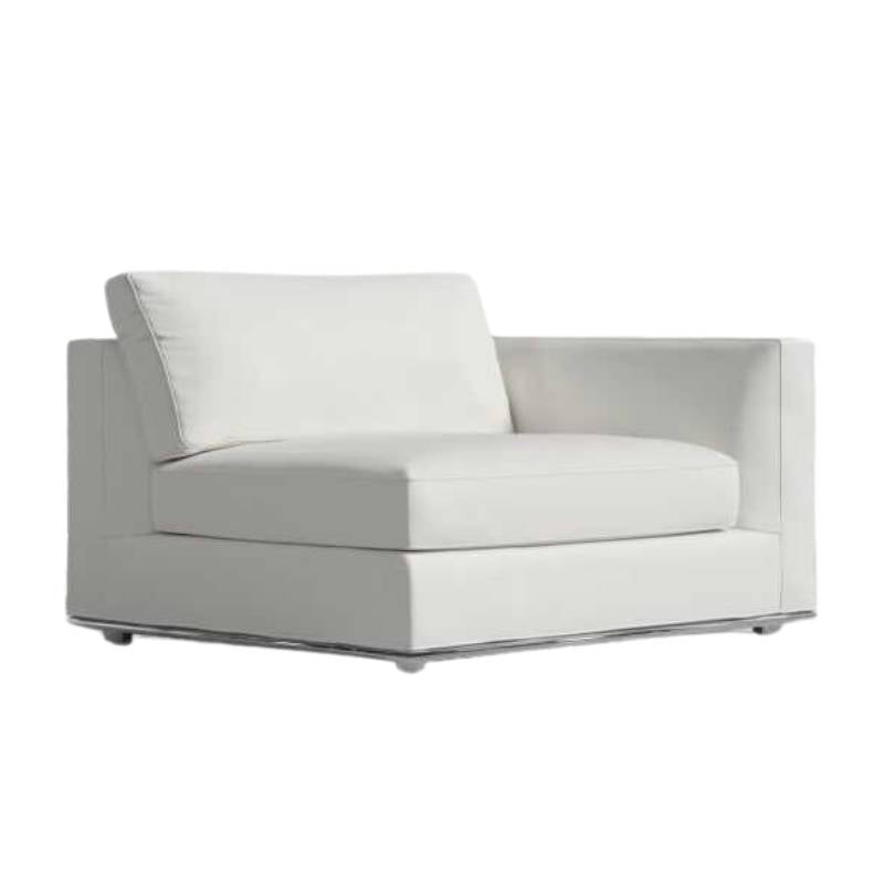 Angled Side View of The Milo 1-Seater Right Arm in Trento Eggshell Fabric and Color