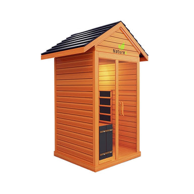 Angled Left View Of The Medical Saunas 1-Person Nature 4 Ultra Full Spectrum Outdoor Dry Sauna