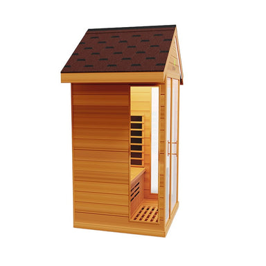 Left Side View Of The Medical Saunas 2-Person Nature 5 Ultra Full Spectrum Outdoor Dry Sauna