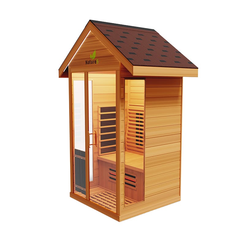 Right Angled 45 Degree View Of The Medical Saunas 2-Person Nature 5 Ultra Full Spectrum Outdoor Dry Sauna